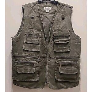 Olympina Utility Vest Mens Large Zip Up Hunting Fishing Outdoor Safari Green